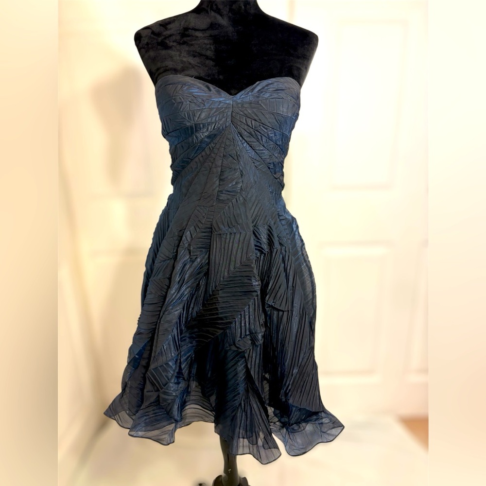 Niteline Strapless Navy Blue Textured Cocktail Dress